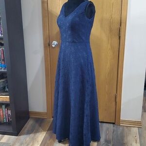 Morilee Madeline Gardner blue lace overlay gown dress open back
